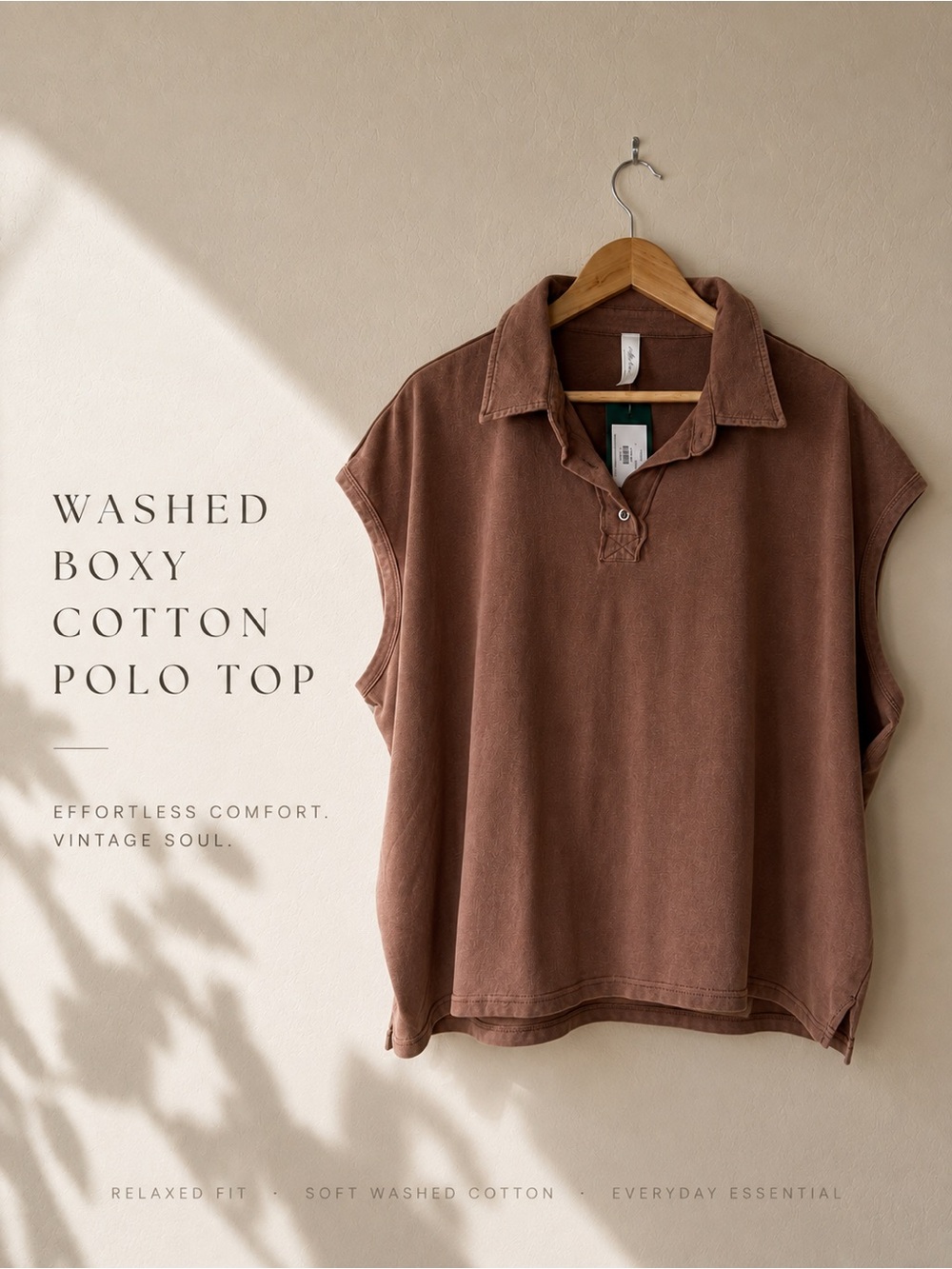 🤎 Washed Boxy Cotton Polo Top — Size S